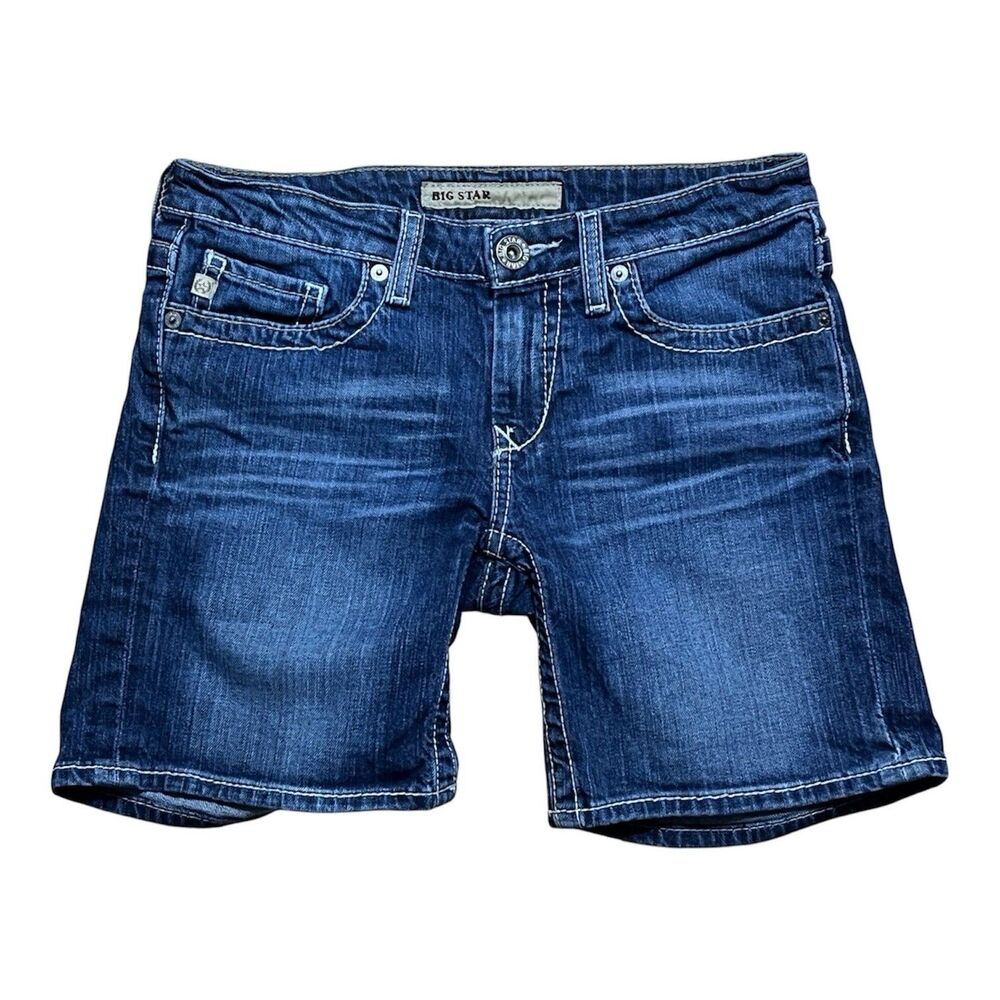Big Star 74 Buckle Denim Shorts Button Flap Pockets Size 27